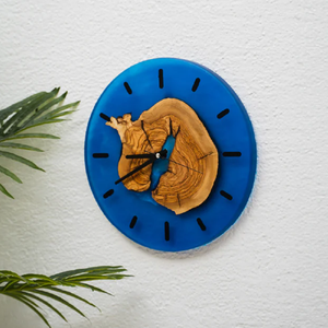 <b>Modern</b> Blue Epoxy Wood Round <b>Wall</b> <b>Clock</b> Home Decor Hanging <b>Clock</b> for Living Room - Product Image 6