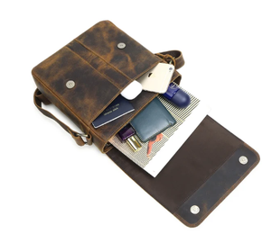Sac bandoulière pour homme en cuir véritable - Sac de voyage à bandoulière - Plusieurs compartiments - Fermeture éclair - Petite taille - Léger - Design élégant - Product Image 2