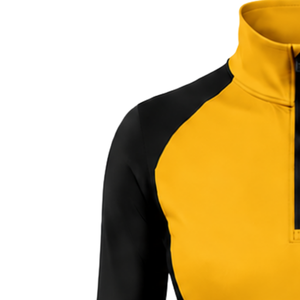 Haut de sport pour femme à col zippé, jaune doré, manches longues, ajusté, pour entraînement sportif, col montant, avec passe-pouce, performance Activewear - Product Image 3