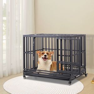 42-Inch Heavy Duty Dog Crate with 3-Door Lockable Wheels Removable Tray Indoor Kennel for Medium to Large Dogs - Product Image 5
