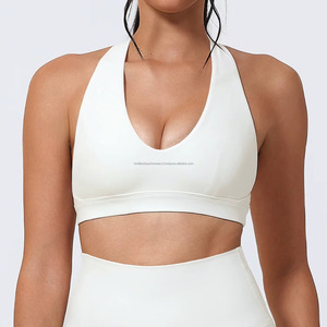 Ensemble de vêtements de yoga pour femmes, soutien-gorge de sport à col en V profond, legging taille haute, couleur unie, spandex, polyester - Product Image 4