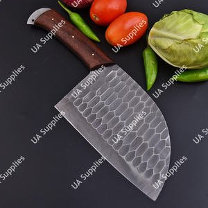 Cuchillo de carnicero serbio UA Supplies de 7 pulgadas, forjado a mano, de acero al carbono de espiga completa, ambidiestro, con mango de palisandro natural. - Product Image 2