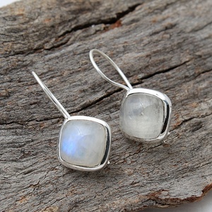 925 Sterling <b>Silver</b> Rainbow Moonstone Birthstone <b>Dangle</b> Hook <b>Earrings</b> for Women Cushion Cut Natural Gemstone Handmade Jewelry - Product Image 1