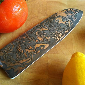 Couteau à découper artisanal en cuivre à motif damas avec manche en bois robuste pour boucherie, traitement de la viande et hachage - Product Image 3