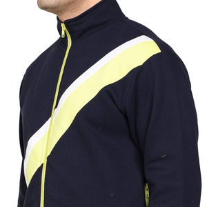 Chándal Azul Marino para Hombre con Franja Diagonal Amarilla Neón, Diseño Deportivo con Cierre Completo, Corte Regular, Ropa de Otoño Transpirable - Product Image 6