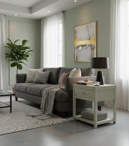 Modern Gray New Zealand <b>Pine</b> Wood Nightstand with One Drawer for Farmhouse & Hotel Bedroom or Living Room Home Furniture Use - Product Image 2