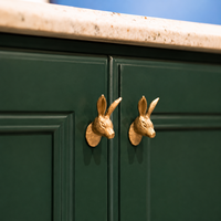Poignée de meuble en laiton en forme de tête de lapin, ajustable, faite à la main, finition dorée, pour tiroirs de cuisine et salle de bain