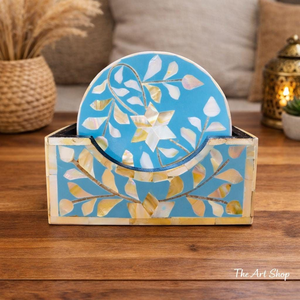 Posavasos de lujo hechos a mano con incrustaciones de nácar clásicas, ecológicos y personalizables para té, de Blossom Craft India. - Product Image 1