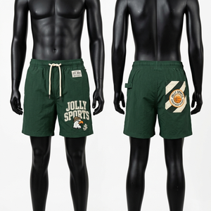 Shorts de bain pour homme Premium 155 GSM, tissu polyester doux, vert foncé, léger, design épuré, logo JS personnalisé. - Product Image 1