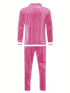 Unisex Green <b>Velvet</b> Tracksuit Set Full Zip Jogging Suit <b>Jacket</b> Pants Solid Color Casual Sportswear Autumn Wear - Product Image 4