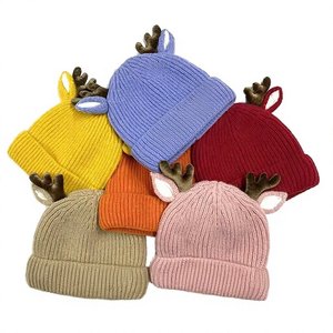 Gorro de Invierno Tejido con Diseño de Cuernos de Ciervo en 3D, Personalizado para Bebés y Niños, con Imagen Digital Bordada, 100% Acrílico, Multicolor, en Oferta - Product Image 5