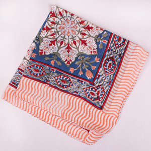 Écharpe carrée en coton popeline respirante, écologique et tendance, imprimée au bloc, multifonctionnelle, faite à la main, pour toutes les saisons - Product Image 6