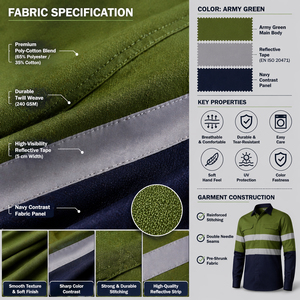 Chemise de travail professionnelle de sécurité, réfléchissante, haute visibilité, en coton respirant, durable, uniforme de protection industrielle pour la construction - Product Image 6