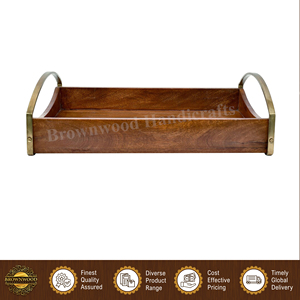 Plateau de service en bois de manguier fait main de la plus haute qualité avec poignées métalliques pour la maison, les hôtels et les restaurants - Product Image 3