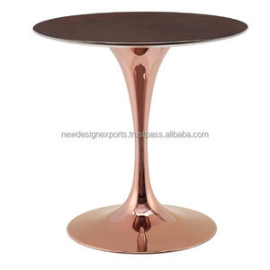 Table basse ronde en bois de style nordique avec base en forme de tulipe en or rose brillant, table d'appoint, mobilier moderne pour appartement, vente en gros - Product Image 3