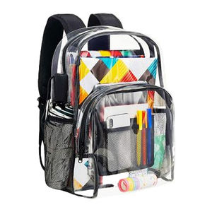 Clear Drawstring Backpack Mesh Pockets Geometric Pattern Metallic Material Multi-Function School Use Unisex Shoulder Strap <b>Solar</b> - Product Image 1