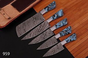 Juego de 5 Cuchillos de Cocina Hechos a Mano con Acero de Damasco y Mango de Madera, Personalizables OEM/ODM/OBM - Product Image 5
