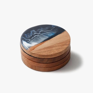 Wholesale Custom Logo Ocean Resin Wood <b>Coaster</b> Set Luxury Handmade Epoxy Beach Wave Round Wooden <b>Drink</b> <b>Coasters</b> <b>for</b> Home Bar - Product Image 1