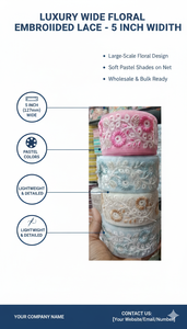 Dentelle florale brodée large vintage de luxe, écologique, 2,5 pouces, multicolore, pour sari de mariée et haute couture - Product Image 6