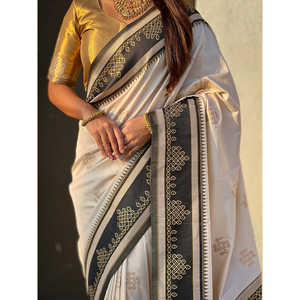 Traditional Zari Contrast Woven Saree <b>Cream</b> Soft Silk <b>Shawl</b> with Elegant <b>Cream</b> Silk Border <b>Cream</b> Silk Saree - Product Image 2