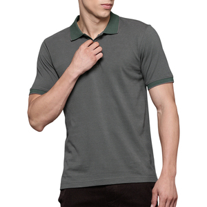 Polo à manches courtes gris foncé pour homme, en coton piqué respirant, tricoté, couleur unie, coupe classique - Product Image 2