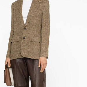 European American Women Blazer <b>Herringbone</b> Twill Elegant Office Daily Outerwear Custom OEM ODM Wholesale Fashion Blazer <b>Jacket</b> - Product Image 3