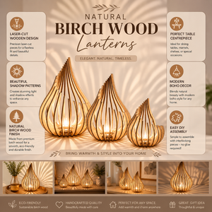 Lanternes en bois de bouleau naturel, style bohème, découpées au laser, décor d'ombre, centre de table, porte-bougie en bois pour la maison, les mariages et la décoration de cadeaux - Product Image 6