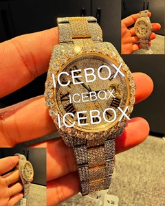 Montre-bracelet attrayante pour homme avec boîtier en acier inoxydable, cadran en verre, entièrement sertie de diamants Moissanite, résistance à l'eau 10 bars, bracelet - Product Image 2