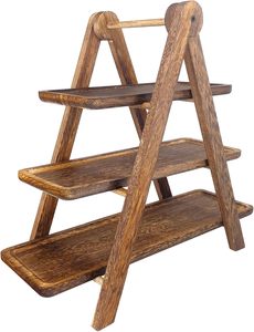 Plateau de service en bois poli écologique de qualité supérieure à 4 niveaux, motif floral, support à gâteau, fête, mariage, Noël, fruits, desserts - Product Image 3