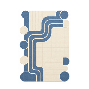 Tapis en laine bleu Modline, tissé à la main, tapis géométrique moderne de qualité supérieure, tapis artisanal pour le sol - Product Image 1