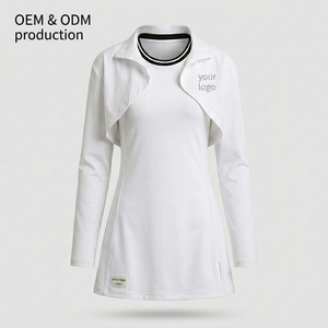 Conjunto deportivo de dos piezas para mujer, vestido y chaqueta corta de manga larga, cuello redondo, abertura lateral, para pickleball, tenis, pádel. - Product Image 3