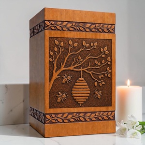 Handcrafted American Style Eco-Friendly Durable Wooden Cremation Urn Tree Bee Carving Personalized <b>Memorial</b> <b>Box</b> 220 Cubic Inch - Product Image 5
