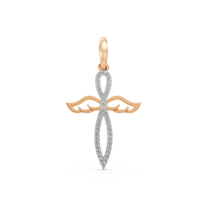 Pendentif Croix Ailes d'Ange en Or Rose 10K Certifié IGI avec Diamant de Laboratoire Plaqué Rhodium 0.20 CTW Taille Brillant Élégant pour Mariage - Product Image 1