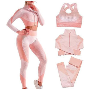 Conjunto de Yoga de 3 Piezas con Leggings de Cintura Alta, Sujetador Deportivo y Chaqueta Corta para Mujer, Ropa Deportiva, Traje de Gimnasio, Ropa Activa - Product Image 1