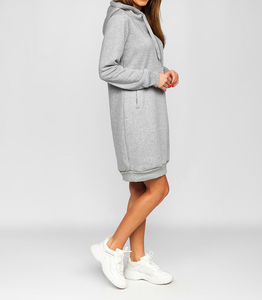 <b>Women's</b> Custom 100% Cotton <b>Fleece</b> Breathable Oversized <b>Longline</b> Hoodie Sweatshirt Dress Solid Color Casual Regular Sleeve Winter - Product Image 3