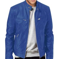 Veste en cuir véritable pour homme, col montant, en cuir de vachette premium, style motard, mode hiver, fournisseur d'usine OEM personnalisé