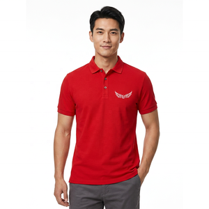 <b>Red</b> Men's Cotton for Shirt Short Sleeve Digital Printed Logo Formal Breathable Knitted <b>Fabric</b> Solid Regular Fit - Product Image 4
