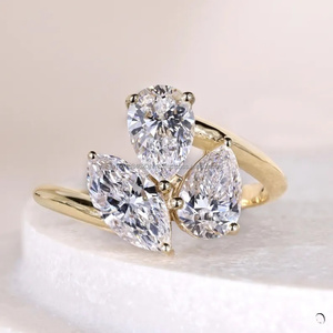 Toi et Moi <b>Ring</b> with <b>Two</b> Pear Diamonds and One Marquise Diamond in Yellow Gold, Unique Three <b>Stone</b> Luxury Engagement <b>Ring</b> - Product Image 1