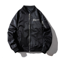 Blouson bomber noir brodé de fleurs pour homme, col montant, fermeture éclair, streetwear, coupe-vent, manteau d'automne