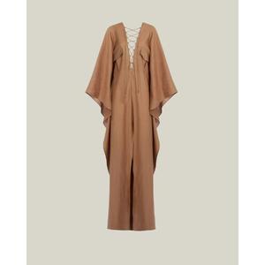 Robe de soirée élégante pour femme, coupe trapèze, col en V, manches classiques, couleur unie, taille basse, longueur cheville, respirante et écologique - Product Image 3