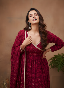 Ensemble Kurta Angrakha en soie Delta imprimée numérique rose Rani avec dupatta pour femme, entièrement cousu, 2,70 m de long, coupe ample, vente en gros, stock disponible - Product Image 4