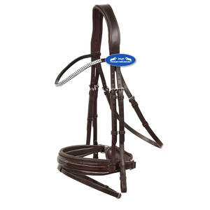 Brida para caballo de cuero marrón premium con cabezal acolchado y correa nasal tipo cavesson - Product Image 4