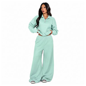 Women's Half Zip Tracksuit <b>Set</b> Oversized Sweatshirt Wide Leg Pants Premium Cotton Fleece Anti-UV Loungewear Casual Winter - Product Image 6