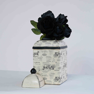 Leaf Ginger Jar Decorative Jar Metal Rectangular <b>Vase</b> with Black <b>Roses</b> Shabby Chic Floral Display Jar - Product Image 1