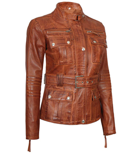 Women Genuine Cowhide <b>Leather</b> Four Pocket <b>Jacket</b> 100 Percent <b>Real</b> <b>Leather</b> Fashion Biker <b>Jacket</b> - Product Image 3