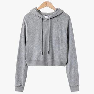 Womens <b>Crop</b> <b>Top</b> Hoodie Cotton Fleece Short Length Pullover Sweatshirt Adjustable Drawstring Hood Casual Streetwear - Product Image 5