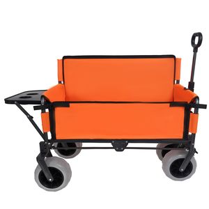 Carrello Pieghevole 3-in-1 Arancione con Sedile e Tavolino Posteriore, Capacità 227 kg, Pneumatici da Spiaggia 9"x4" per Campeggio - Product Image 3