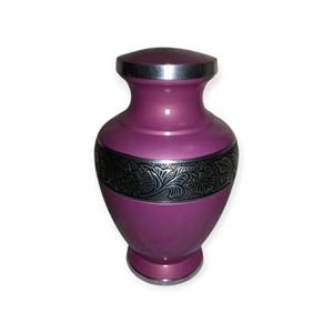 Urne funéraire rose métallisé avec bande florale noire en relief pour une commémoration élégante - Product Image 1