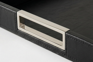 Premium PU Leather Decorative Tray with Stainless Steel Handle Single Tier Food & Beverage Storage for Coffee Table - Product Image 3