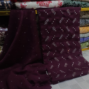 Robe Shalwar Kurta en Chiffon Brodé 100% Pur, Ourlet Droit, Style Pakistanais, pour Soirée et Tenue Décontractée - Product Image 6